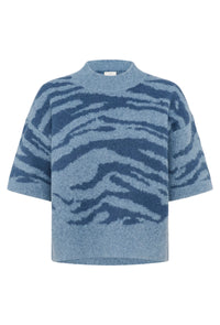 KAFFE KAsandra Animal Print Pullover-Windward Blue
