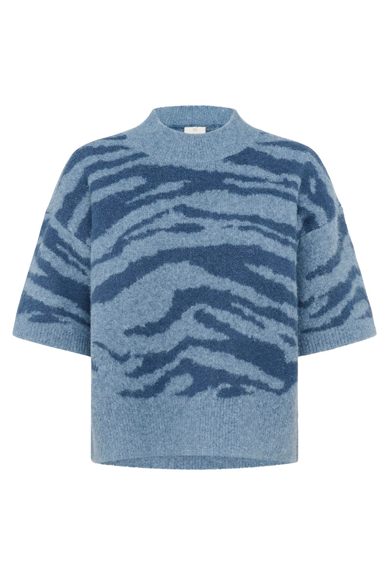 KAFFE KAsandra Animal Print Pullover-Windward Blue