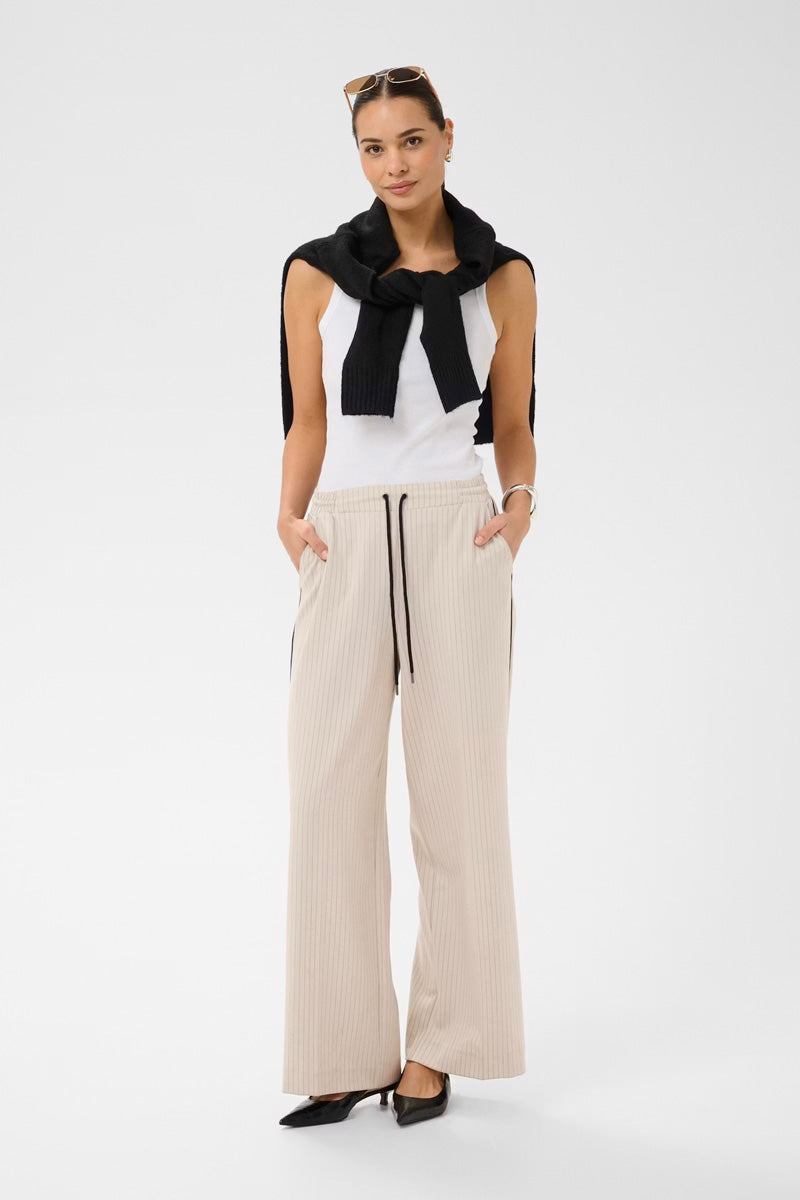 KAFFE KAserena Pinstripe Trousers Beige Melange/Black