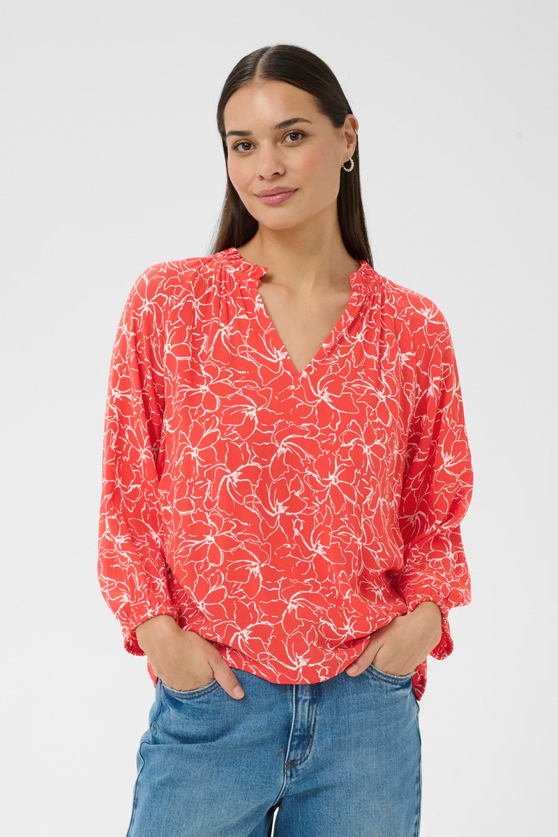 KAFFE KAtine Amber Blouse-Poppy Red/Chalk