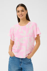 KAFFE KAmarlo Leaves Blouse Pink Frosting