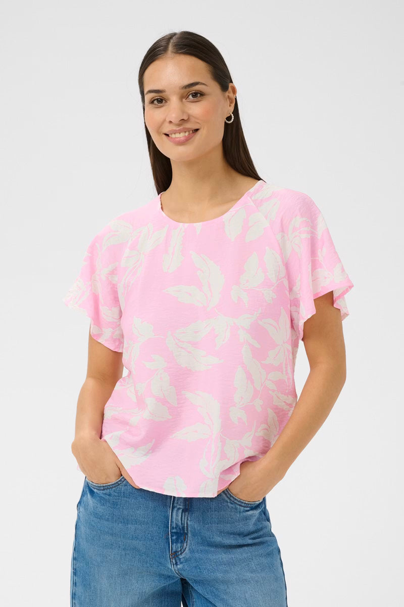 KAFFE KAmarlo Leaves Blouse Pink Frosting