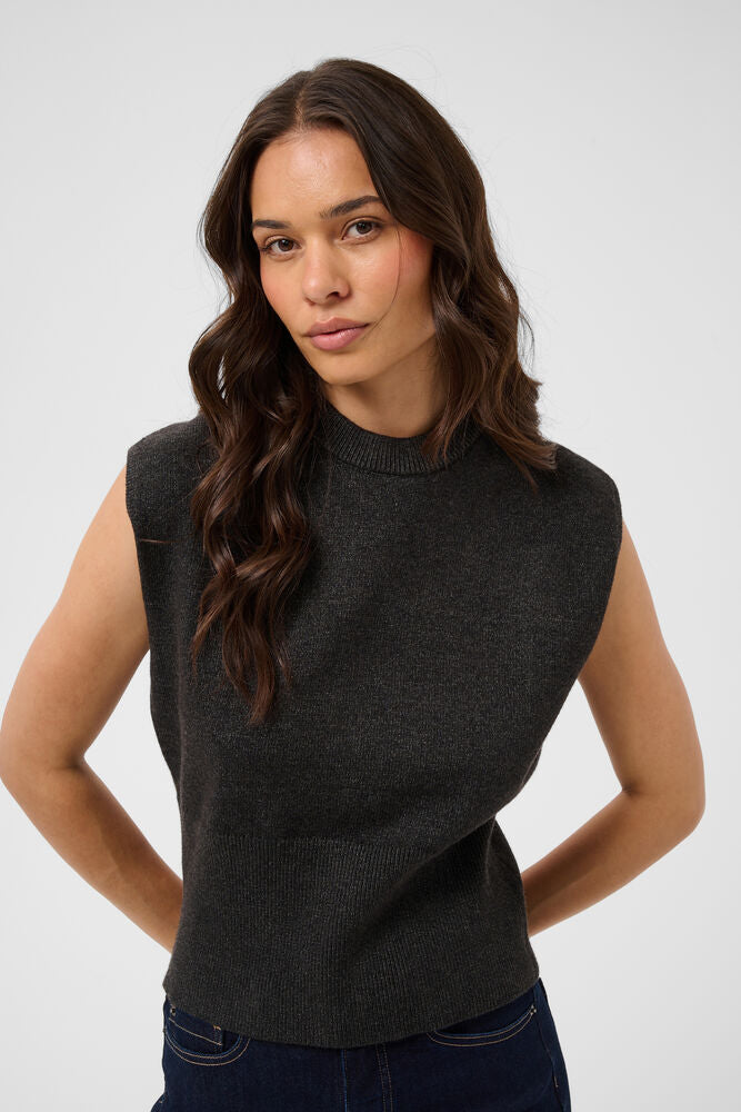 KAFFE KAbarbara Knit Vest Pullover Dark Grey Melange