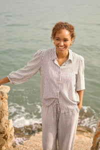 KAFFE KAmilia 3/4 SL Shirt Black/Chalk White Stripe