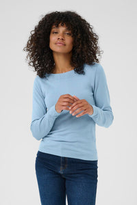 KAFFE KAlizza Boatneck Solid Pullover-Windward Blue