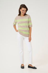 KAFFE KAlizza Striped Sweater Lettuce/Feather Gray