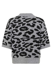 KAFFE KAsandra Leopard Print Pullover-Light Grey/Black