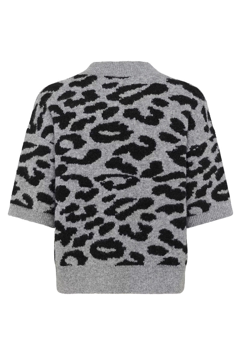 KAFFE KAsandra Leopard Print Pullover-Light Grey/Black