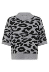 KAFFE KAsandra Leopard Print Pullover-Light Grey/Black