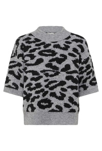 KAFFE KAsandra Leopard Print Pullover-Light Grey/Black