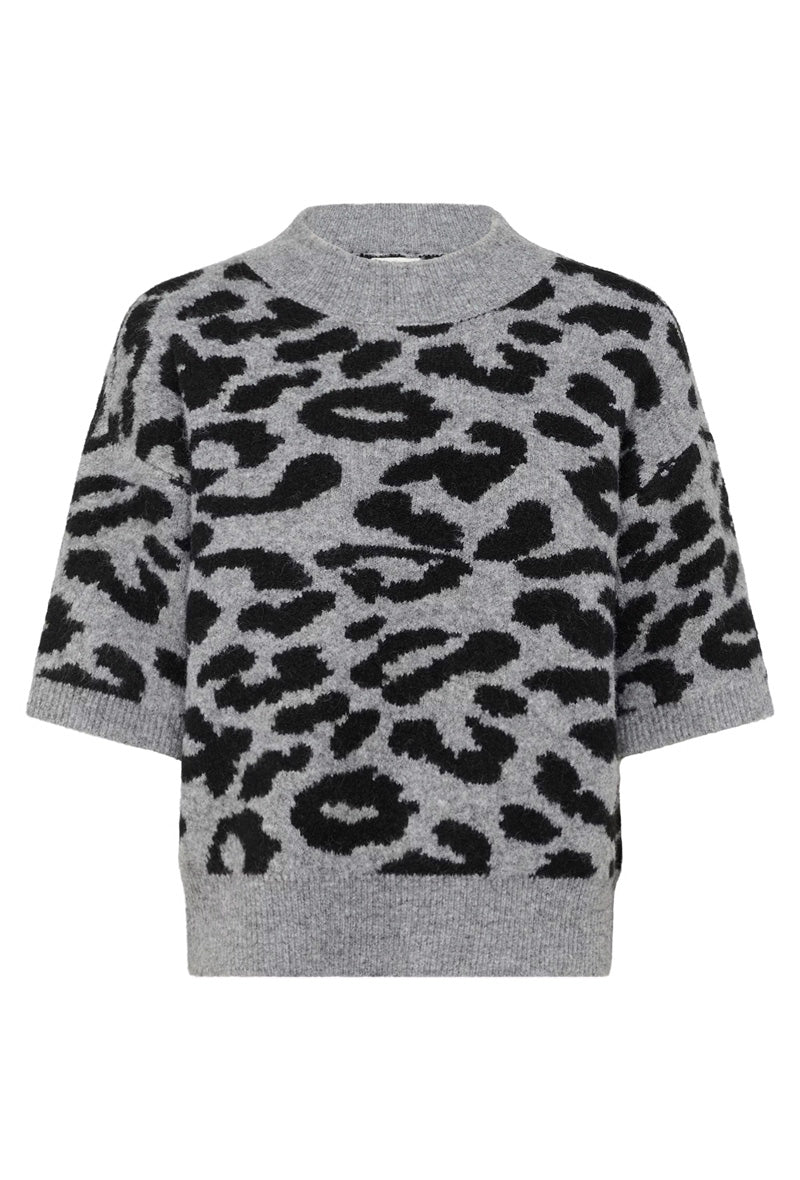 KAFFE KAsandra Leopard Print Pullover-Light Grey/Black