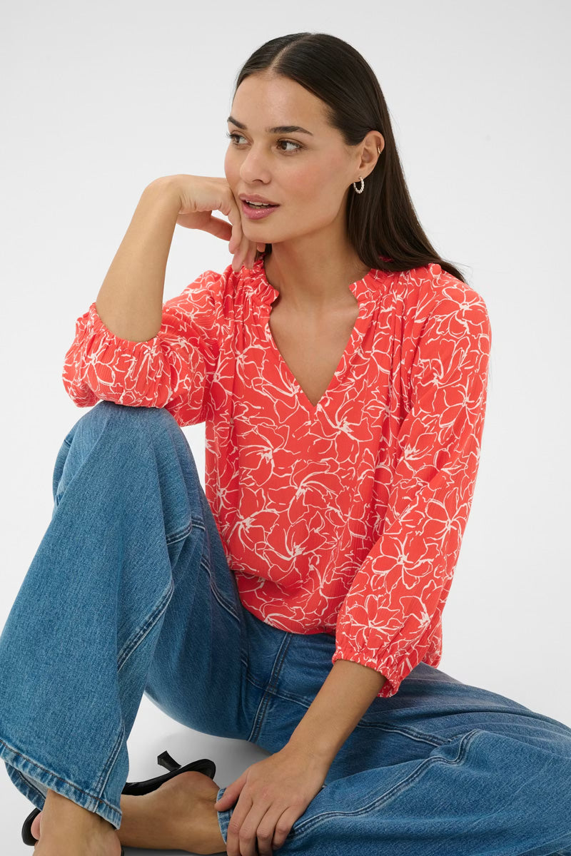 KAFFE KAtine Amber Blouse-Poppy Red/Chalk