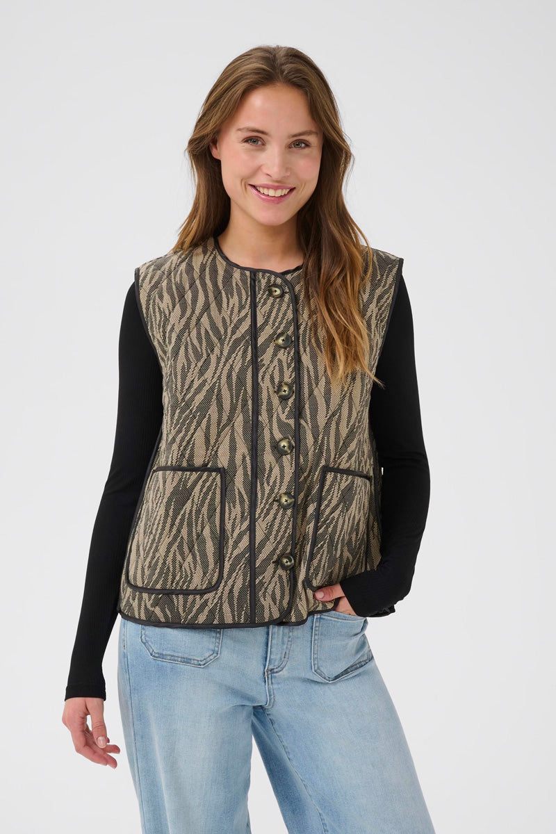 KAFFE KAkayla Waistcoat Taupe/Black Animal
