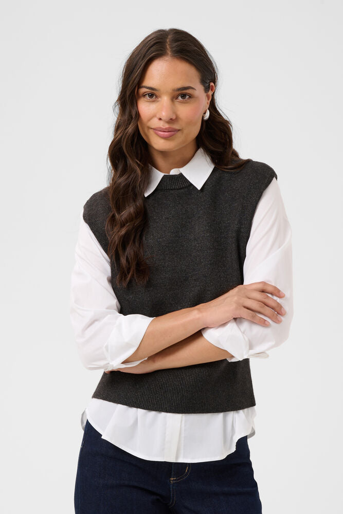 KAFFE KAbarbara Knit Vest Pullover Dark Grey Melange