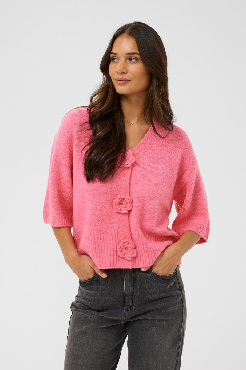 KAFFE KArosie Cardigan-Pink Power Melange