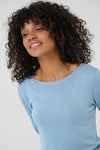 KAFFE KAlizza Boatneck Solid Pullover-Windward Blue