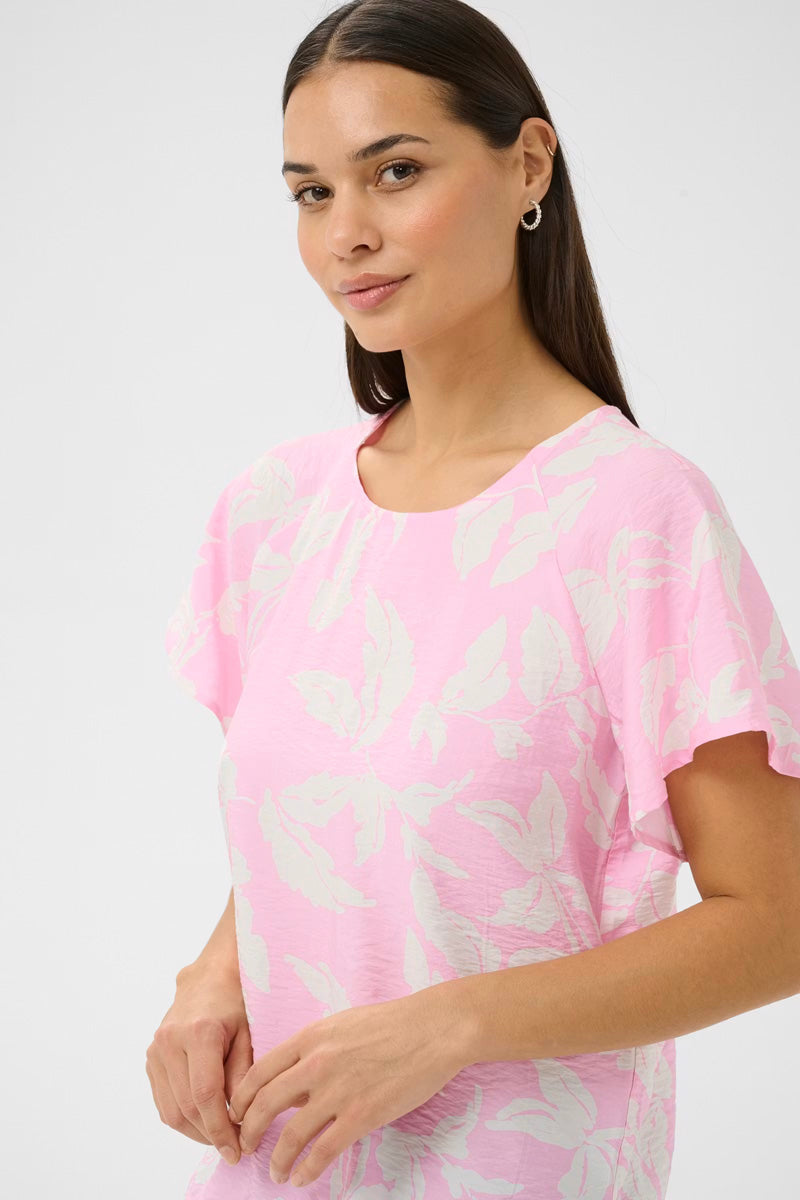 KAFFE KAmarlo Leaves Blouse Pink Frosting