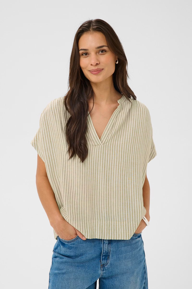 KAFFE KAmilia Wing SL Blouse Chinchilla/Chalk Stripe