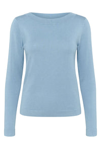 KAFFE KAlizza Boatneck Solid Pullover-Windward Blue