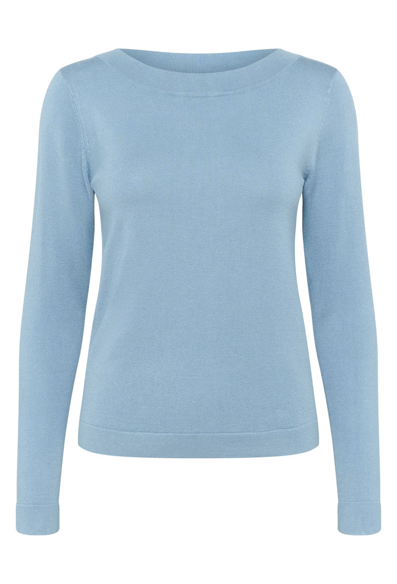 KAFFE KAlizza Boatneck Solid Pullover-Windward Blue