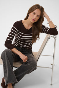 KAFFE KAlizza Boatneck Pullover Coffee Bean/Chalk Stripe