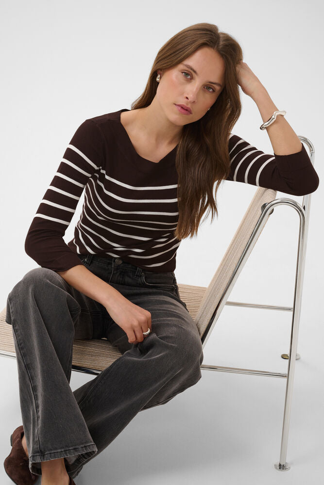 KAFFE KAlizza Boatneck Pullover Coffee Bean/Chalk Stripe
