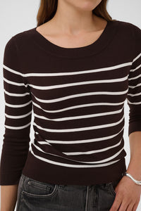 KAFFE KAlizza Boatneck Pullover Coffee Bean/Chalk Stripe