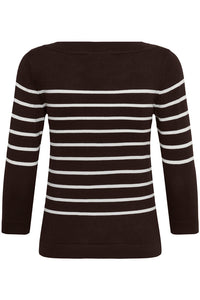 KAFFE KAlizza Boatneck Pullover Coffee Bean/Chalk Stripe