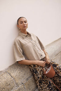 KAFFE KArania Crop Denim Shirt Washed Taupe