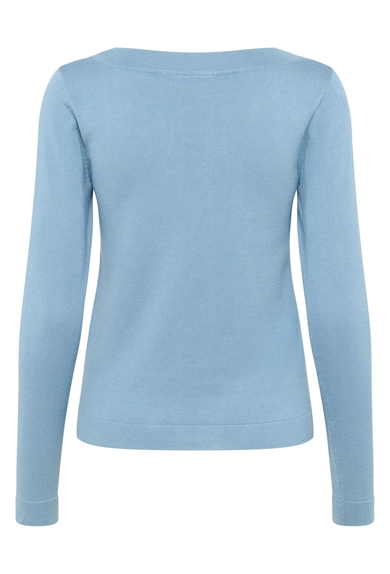 KAFFE KAlizza Boatneck Solid Pullover-Windward Blue