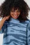 KAFFE KAsandra Animal Print Pullover-Windward Blue