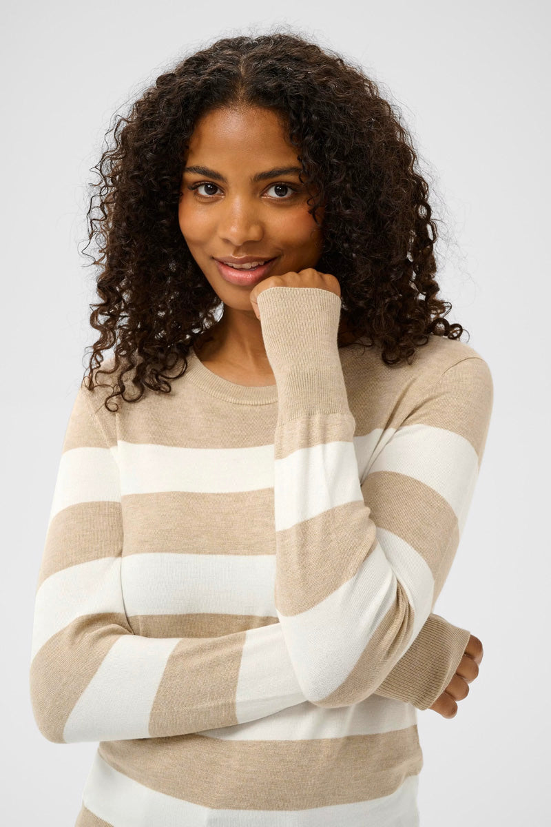 KAFFE KAlizza Striped Knit Pullover Feather Grey/Chalk