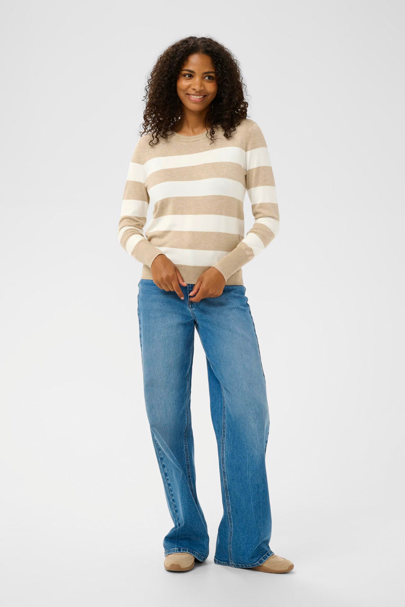 KAFFE KAlizza Striped Knit Pullover Feather Grey/Chalk