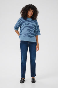 KAFFE KAsandra Animal Print Pullover-Windward Blue