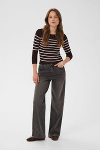 KAFFE KAlizza Boatneck Pullover Coffee Bean/Chalk Stripe