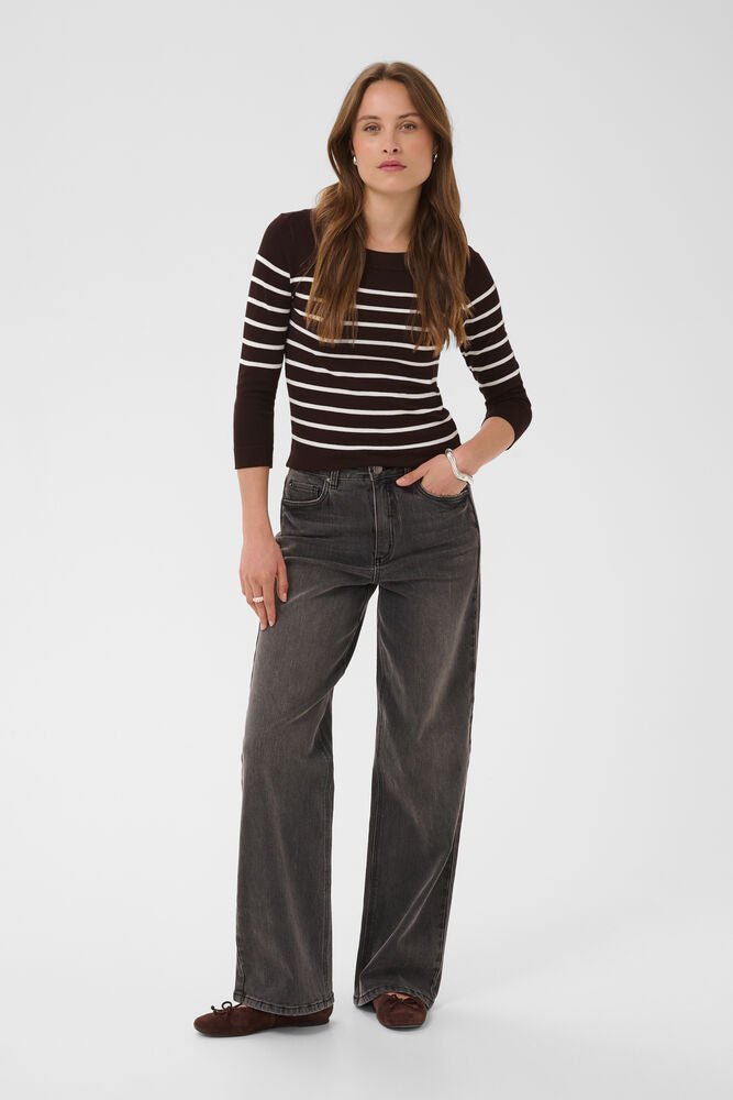 KAFFE KAlizza Boatneck Pullover Coffee Bean/Chalk Stripe