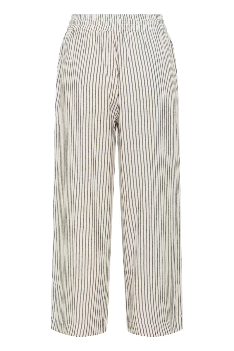 KAFFE KAmilia Linen Wide Pants Black/Chalk Stripe