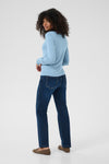 KAFFE KAlizza Boatneck Solid Pullover-Windward Blue
