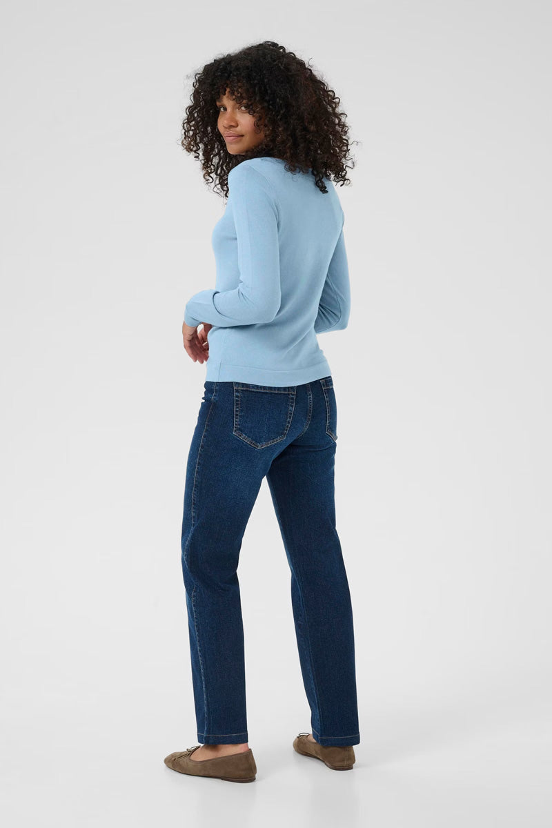 KAFFE KAlizza Boatneck Solid Pullover-Windward Blue
