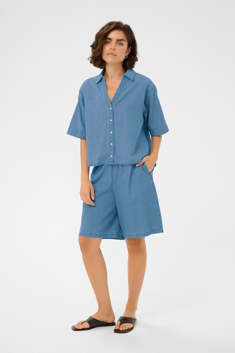 KAFFE KAjade Bermuda Shorts Mid Blue Chambray