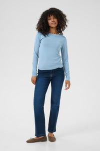 KAFFE KAlizza Boatneck Solid Pullover-Windward Blue