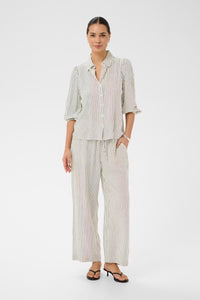 KAFFE KAmilia Linen Wide Pants Black/Chalk Stripe