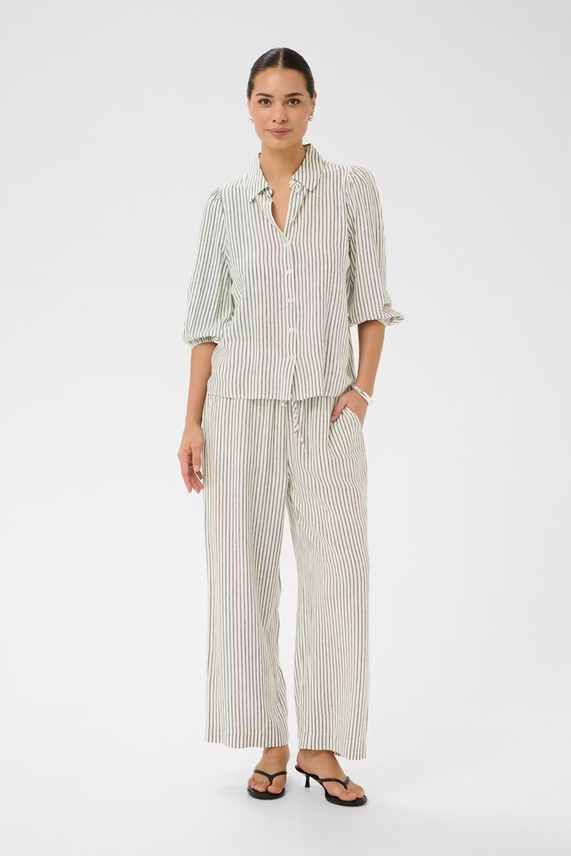 KAFFE KAmilia Linen Wide Pants Black/Chalk Stripe