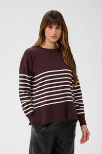 KAFFE KAlimone Striped Pullover Fudge/Chalk