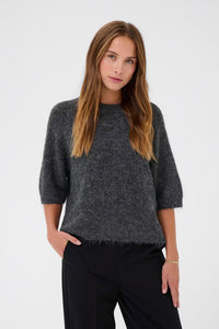 KAFFE KAemillie Crop Pullover Dark Grey Melange