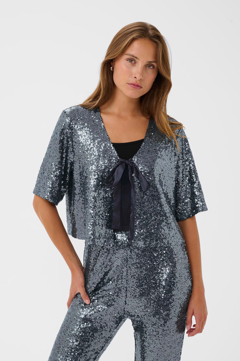 KAFFE KAlau Sequin Cardigan Dark Silver