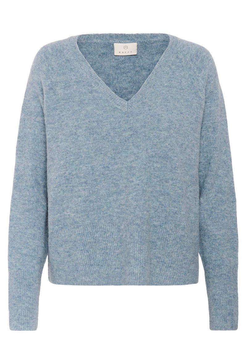 KAFFE KAniel V Neck Pullover Windward Blue Melange