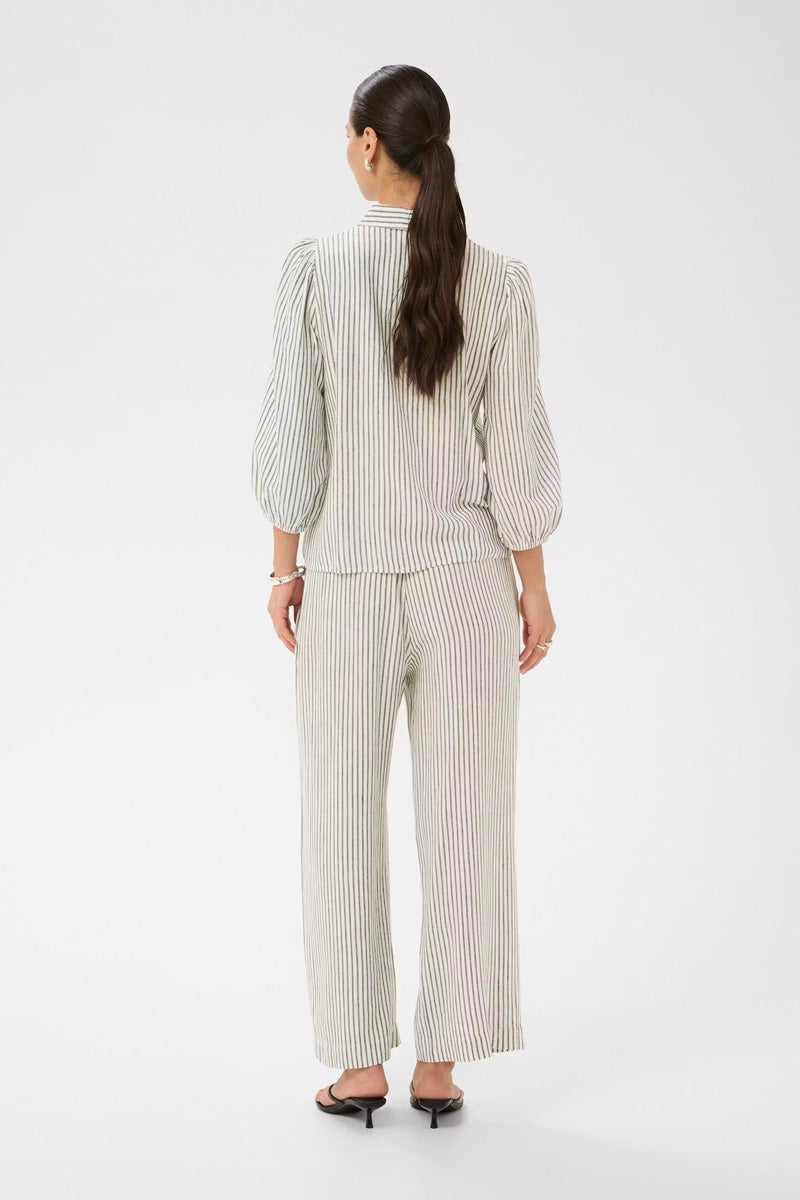 KAFFE KAmilia Linen Wide Pants Black/Chalk Stripe