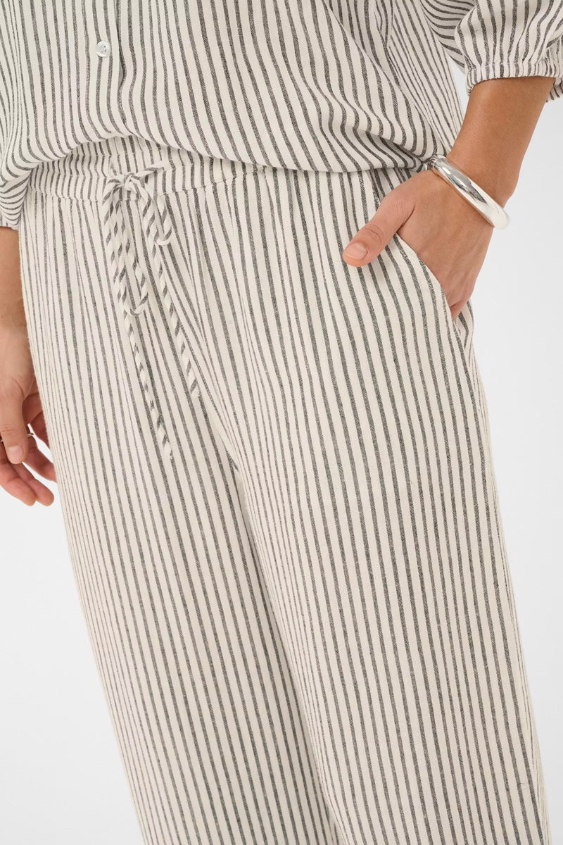 KAFFE KAmilia Linen Wide Pants Black/Chalk Stripe