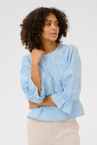 KAFFE KAmarlee Blouse White/Blue Embroidery